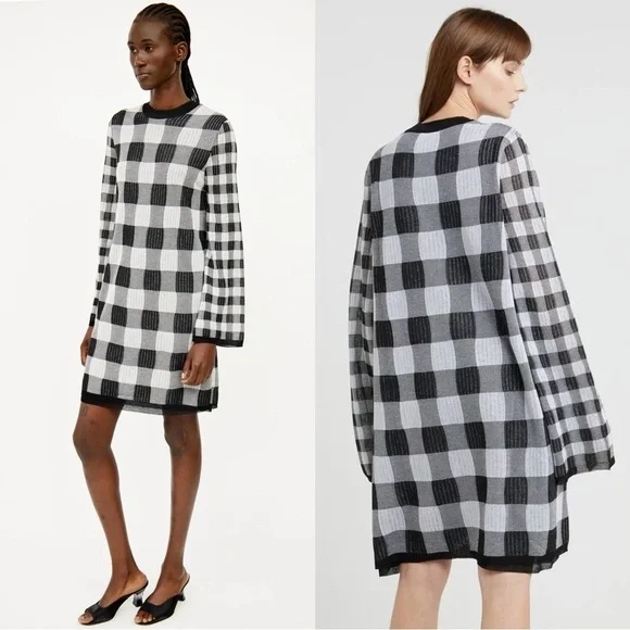ALEXANDER MCQUEEN Gingham Heritage‎ Plaid Knit Long Sleeve Relaxed Fit Dress XS
